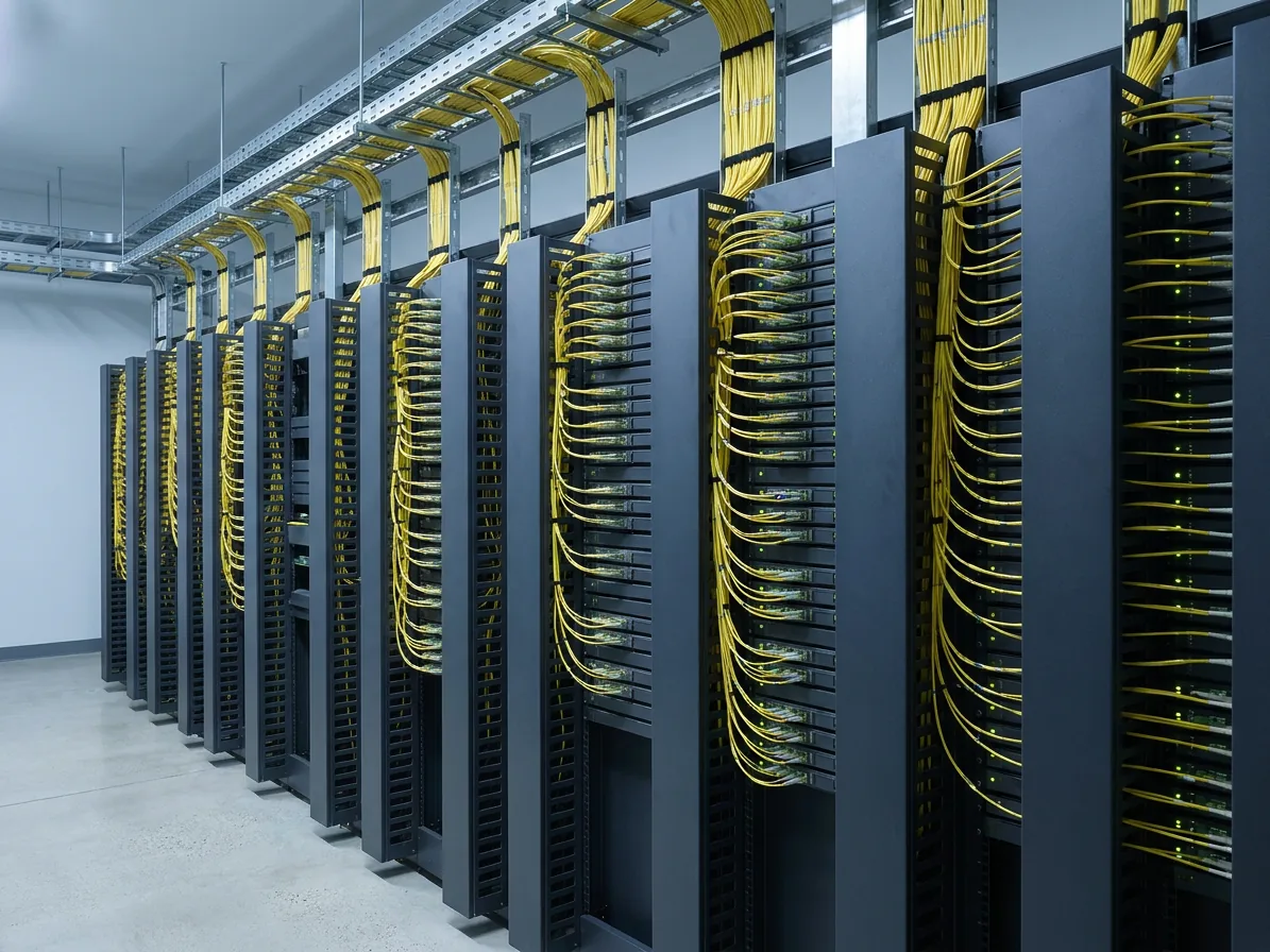 Fiber cross connects in a colocation meet-me room