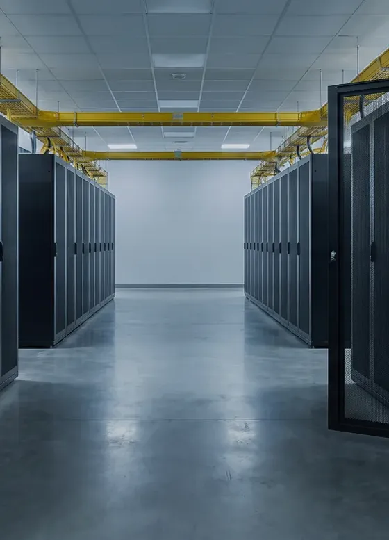 Colocation pricing: a row of rented server racks in a data hall