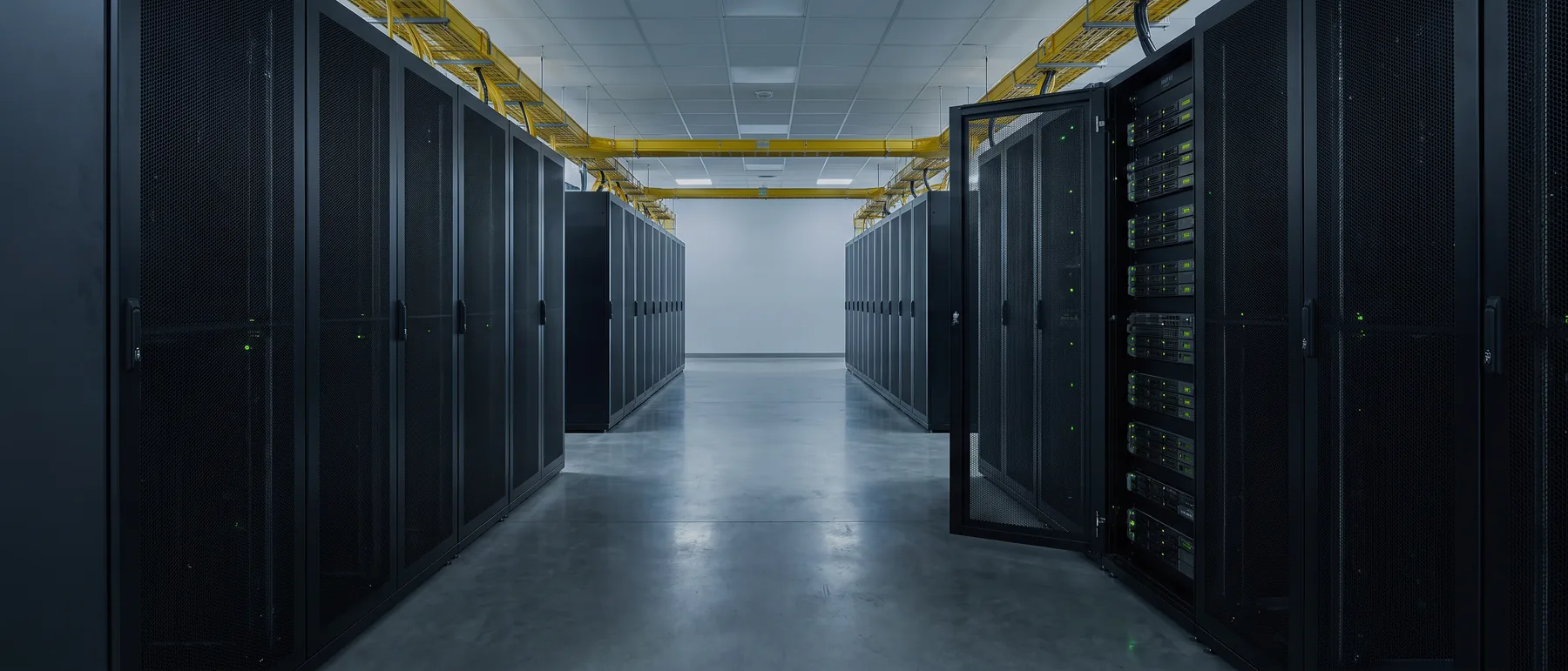 Colocation providers' data hall with rows of customer cabinets