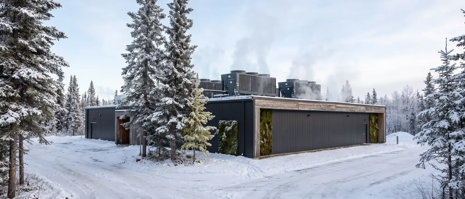 A data center in Canada in winter snow